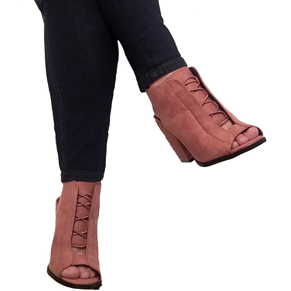 HP Darcy block heel ankle booties blush pink suede - Picture 3 of 6